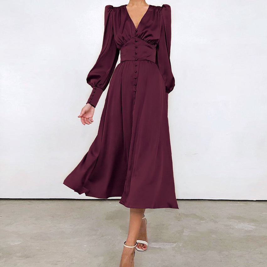 Marlina | Damen V-Ausschnitt Langarm Midikleid - Beige - Image 10