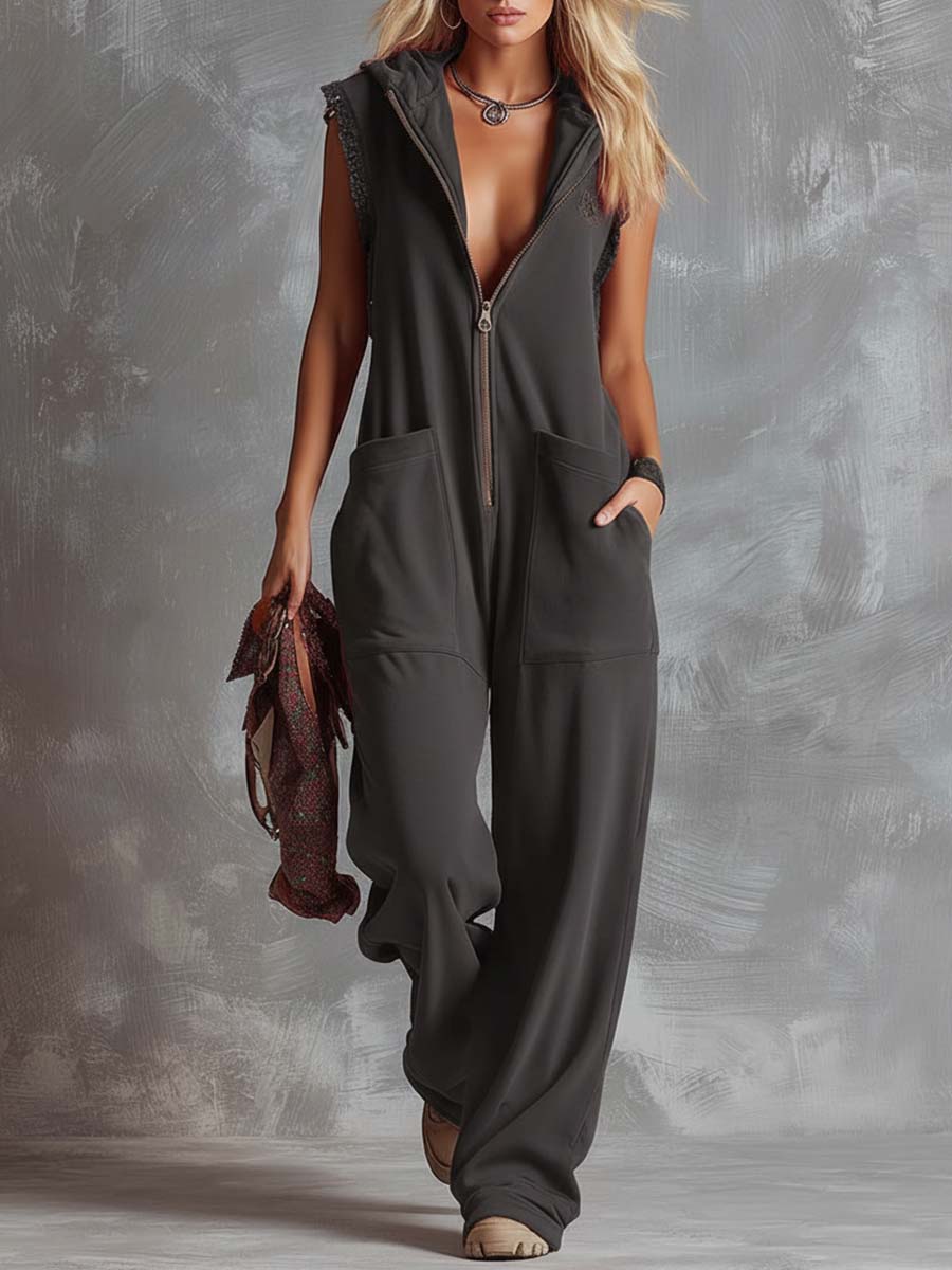 Marlinka | Damen Kapuzen Jumpsuit mit Reißverschluss - Red - Image 11