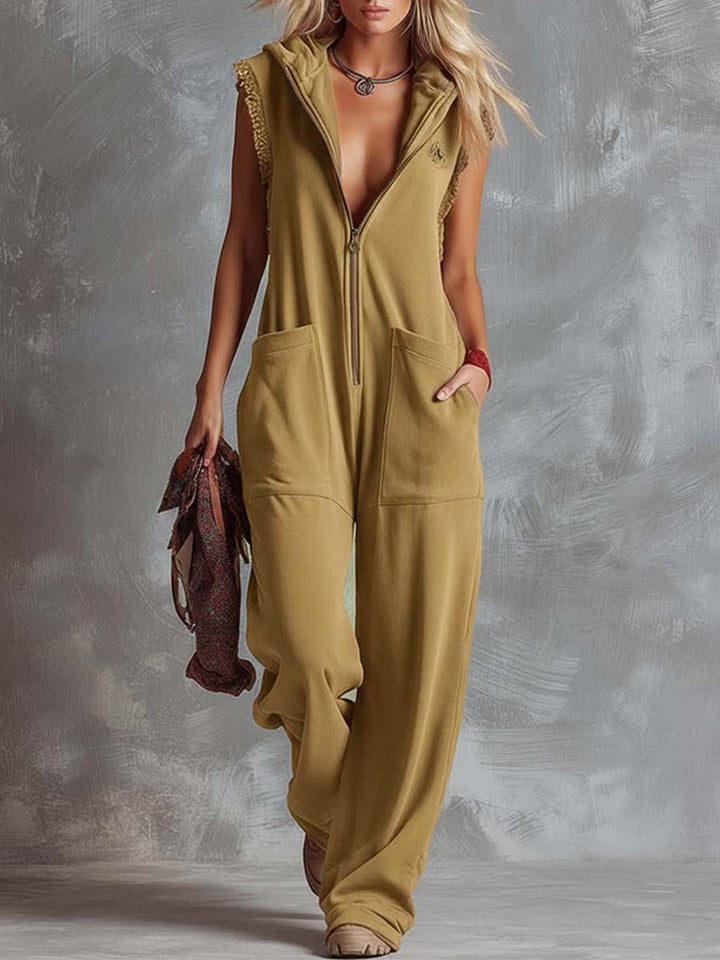Marlinka | Damen Kapuzen Jumpsuit mit Reißverschluss - Red - Image 13