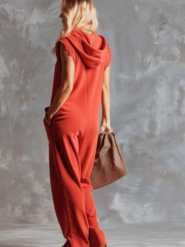 Marlinka | Damen Kapuzen Jumpsuit mit Reißverschluss - Red - Image 3