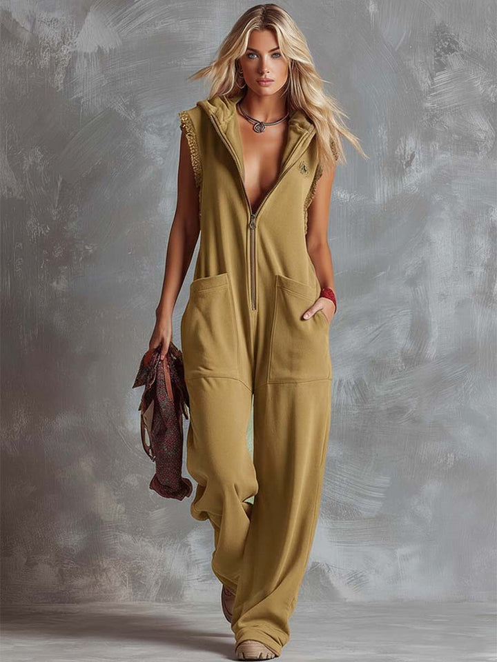 Marlinka | Damen Kapuzen Jumpsuit mit Reißverschluss - Red - Image 5