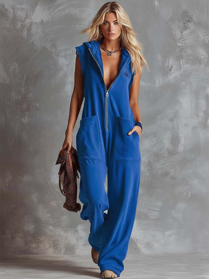 Marlinka | Damen Kapuzen Jumpsuit mit Reißverschluss - Red - Image 8