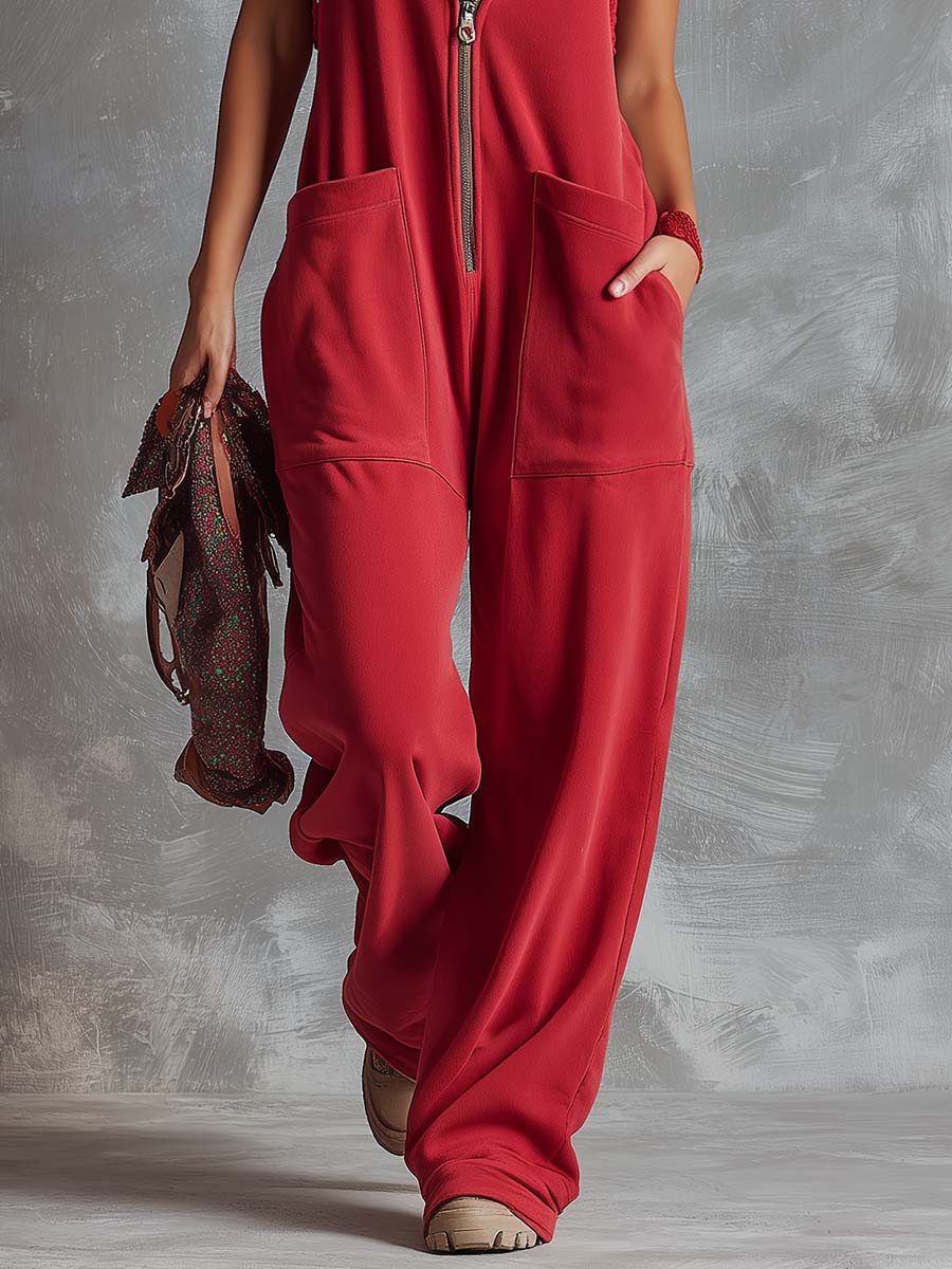 Marlinka | Damen Kapuzen Jumpsuit mit Reißverschluss - Red - Image 9