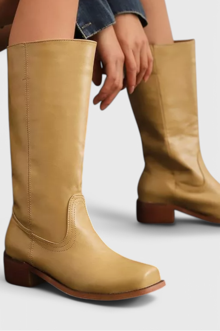 Marvike | Damen Kniehohe Stiefel mit Blockabsatz - Camel - Image 1