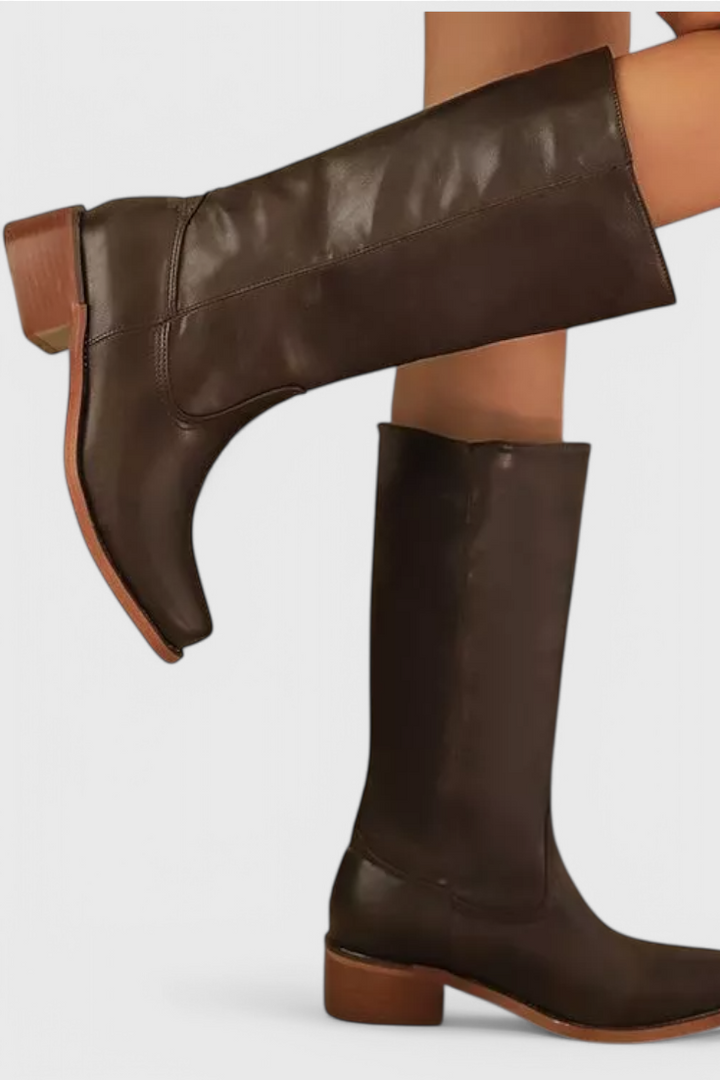Marvike | Damen Kniehohe Stiefel mit Blockabsatz - Camel - Image 2