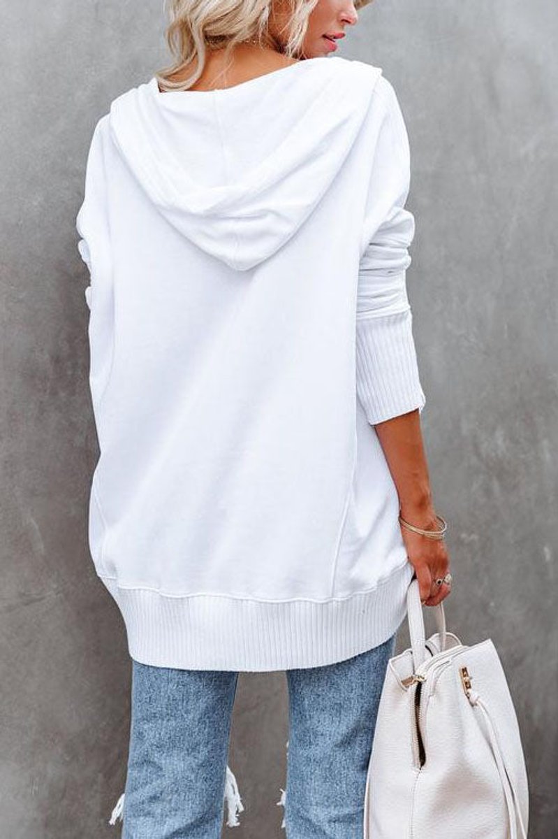 Mathilda | Damen Kapuzen-Tunika Oversize Hoodie Langarm - White - Image 3