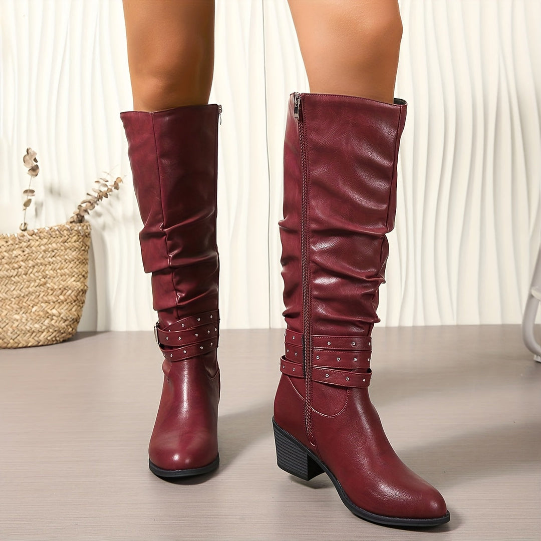 Mathilda | Damen Kniehohe Stiefel Slouchy mit Schnalle - Black - Image 11