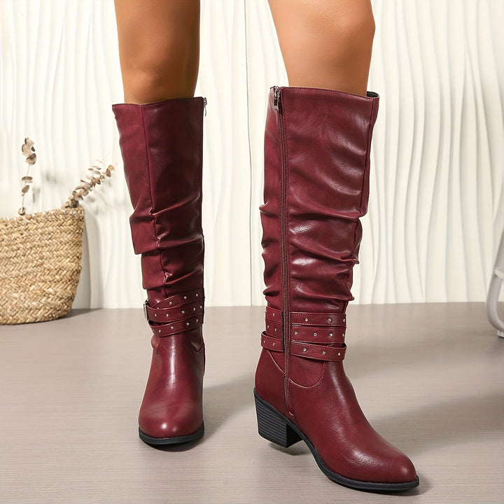 Mathilda | Damen Kniehohe Stiefel Slouchy mit Schnalle - Black - Image 11