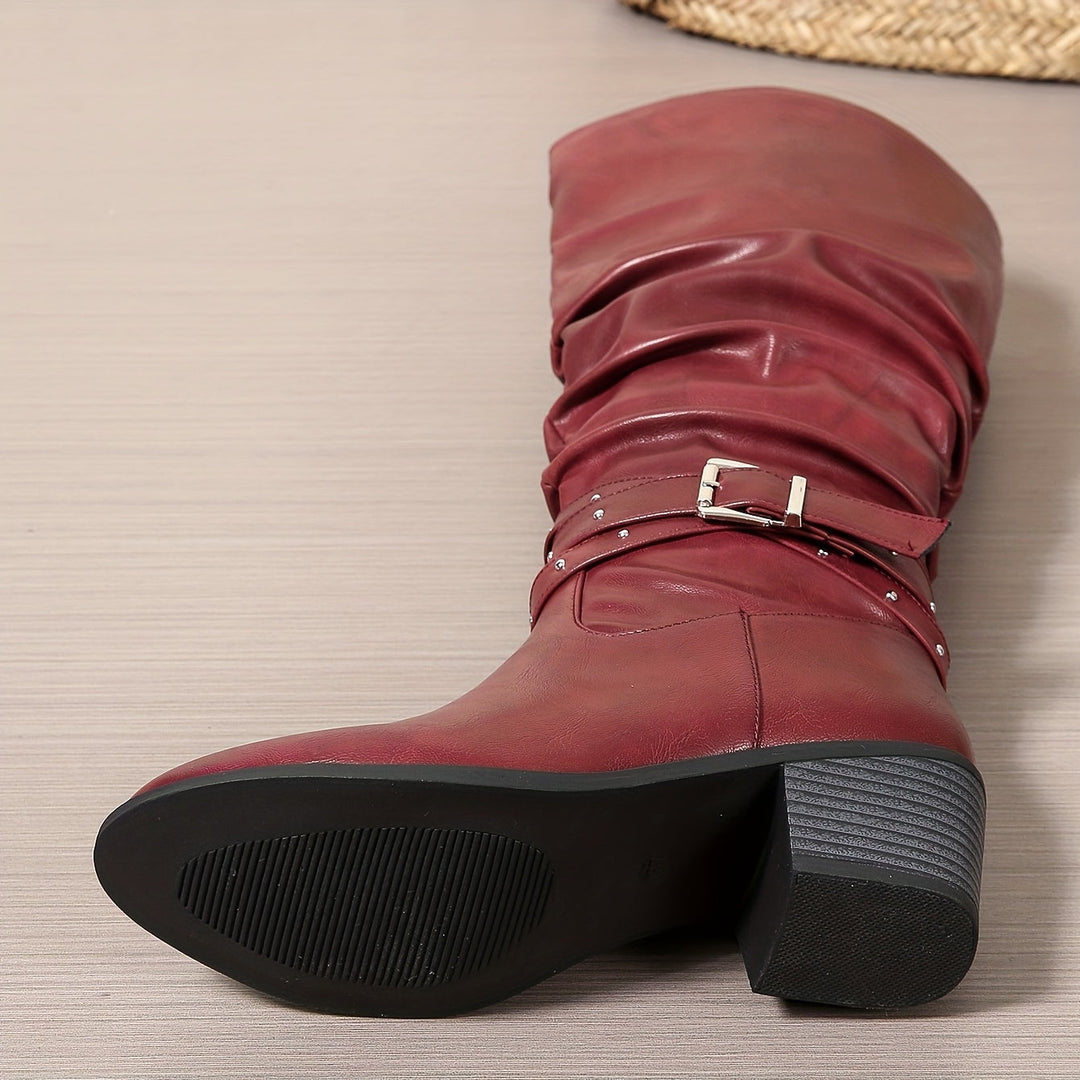 Mathilda | Damen Kniehohe Stiefel Slouchy mit Schnalle - Black - Image 12