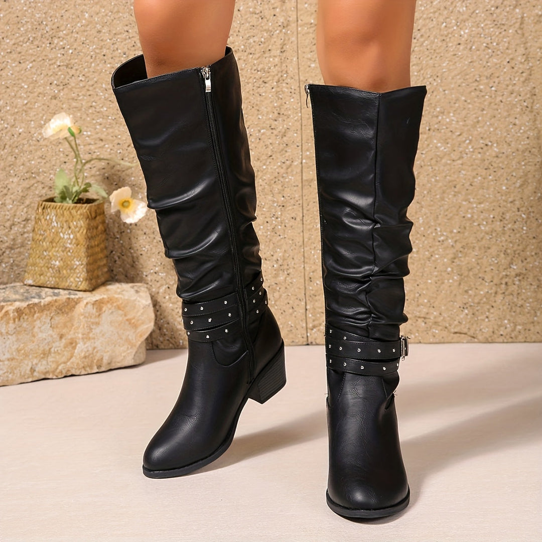 Mathilda | Damen Kniehohe Stiefel Slouchy mit Schnalle - Black - Image 2