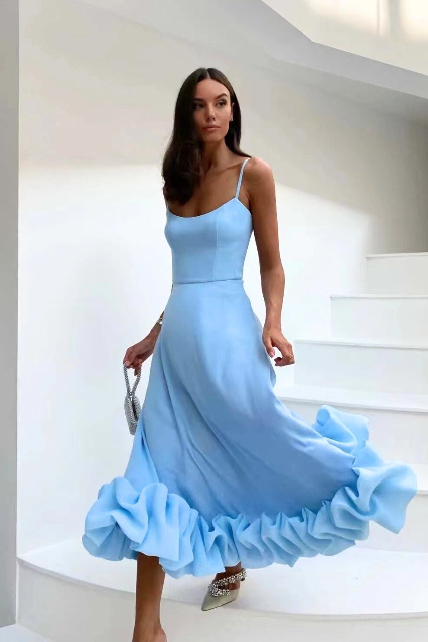 Mathilda | Damen Spaghettiträger Midikleid Rüschensaum - Pink - Image 11