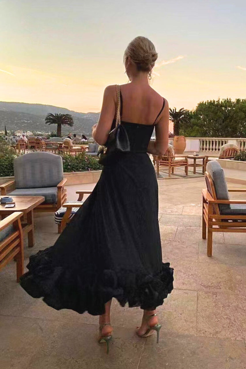 Mathilda | Damen Spaghettiträger Midikleid Rüschensaum - Pink - Image 4