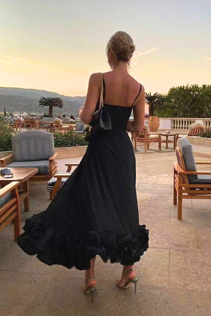 Mathilda | Damen Spaghettiträger Midikleid Rüschensaum - Pink - Image 4
