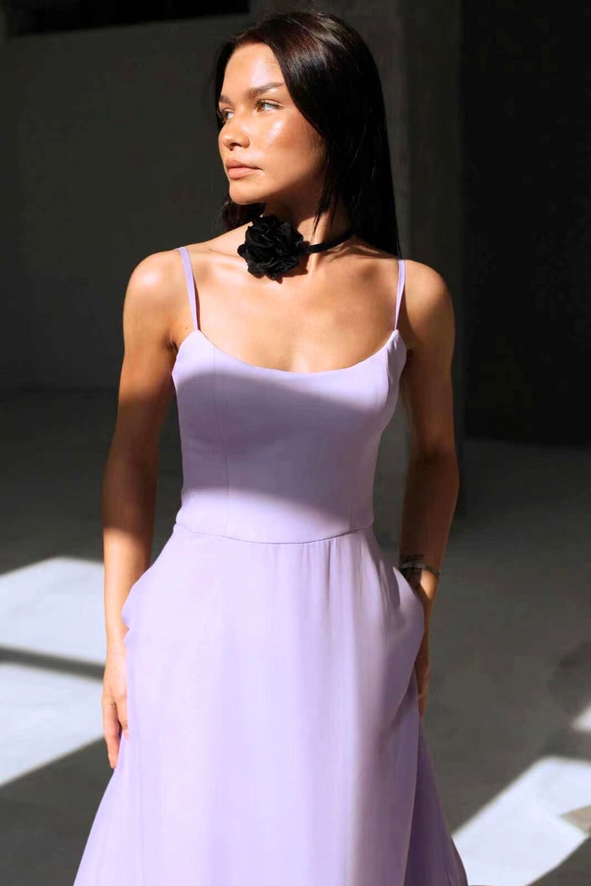 Mathilda | Damen Spaghettiträger Midikleid Rüschensaum - Pink - Image 7