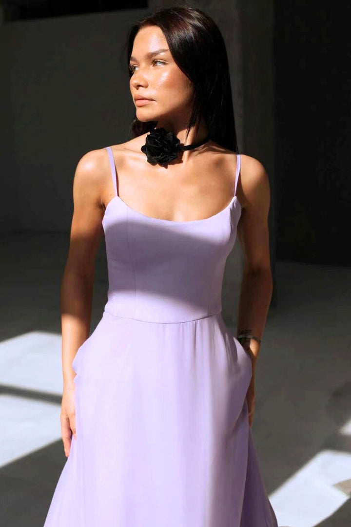 Mathilda | Damen Spaghettiträger Midikleid Rüschensaum - Pink - Image 7