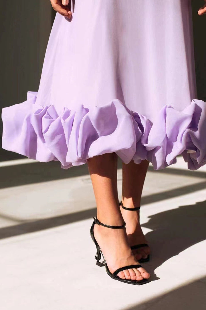 Mathilda | Damen Spaghettiträger Midikleid Rüschensaum - Pink - Image 9