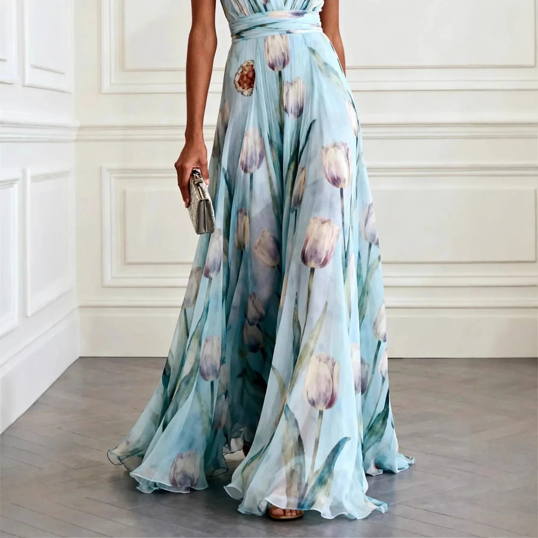 Mathilde | Damen V-Ausschnitt Maxikleid Blumenmuster - Light Blue - Image 2