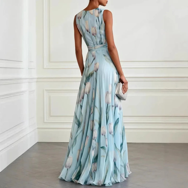 Mathilde | Damen V-Ausschnitt Maxikleid Blumenmuster - Light Blue - Image 3
