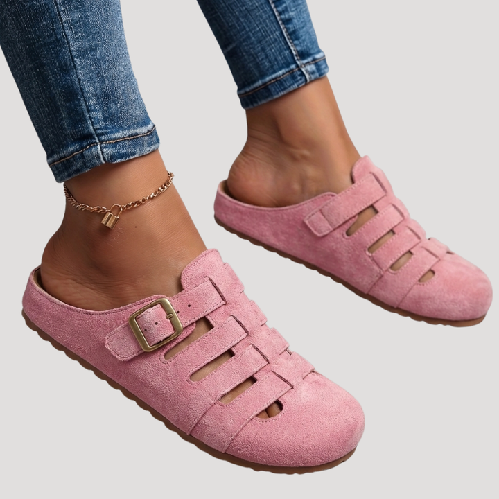 Matilda | Damen Schnallen Clogs mit Cut-Out Details - Yellow - Image 3