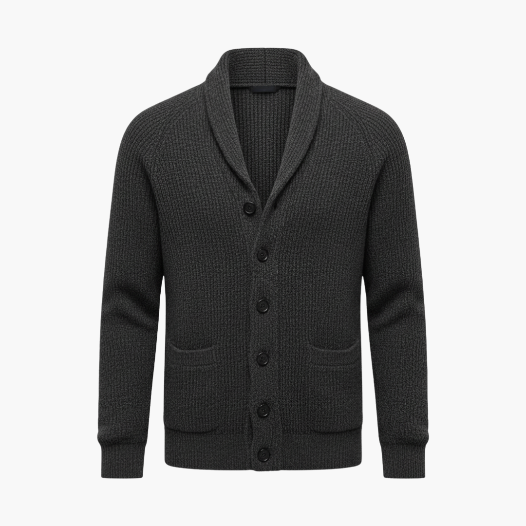 Matteo | Herren Schalkragen Strickjacke mit Knöpfen - Dark Grey - Image 1