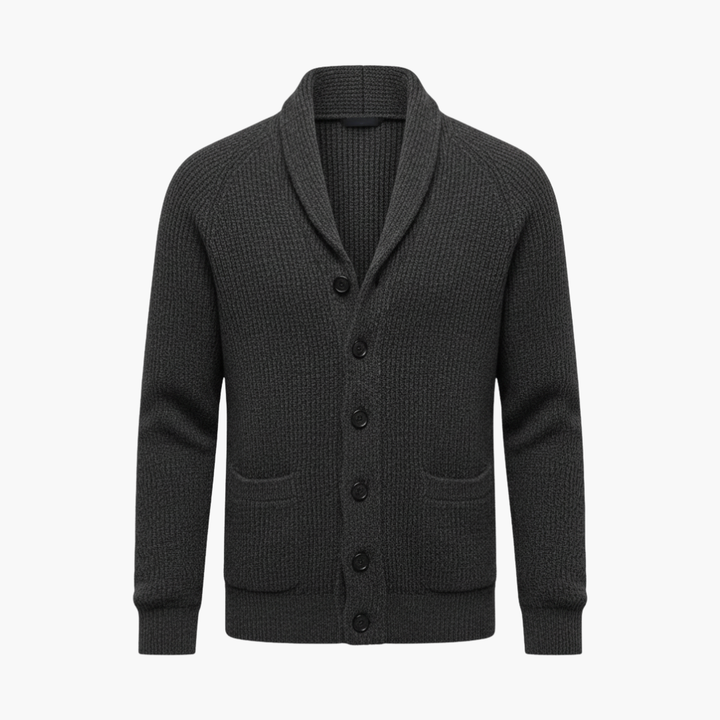 Matteo | Herren Schalkragen Strickjacke mit Knöpfen - Dark Grey - Image 1