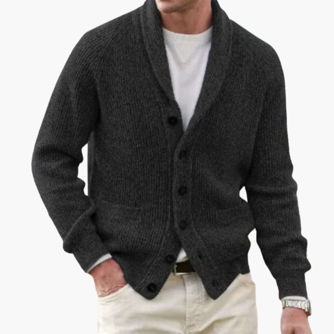 Matteo | Herren Schalkragen Strickjacke mit Knöpfen - Dark Grey - Image 2