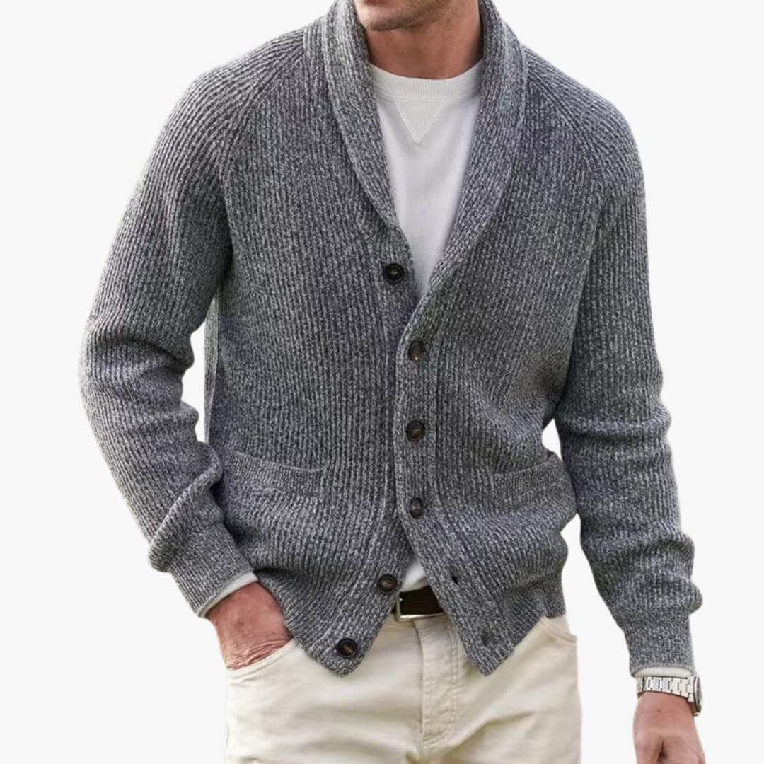 Matteo | Herren Schalkragen Strickjacke mit Knöpfen - Dark Grey - Image 6