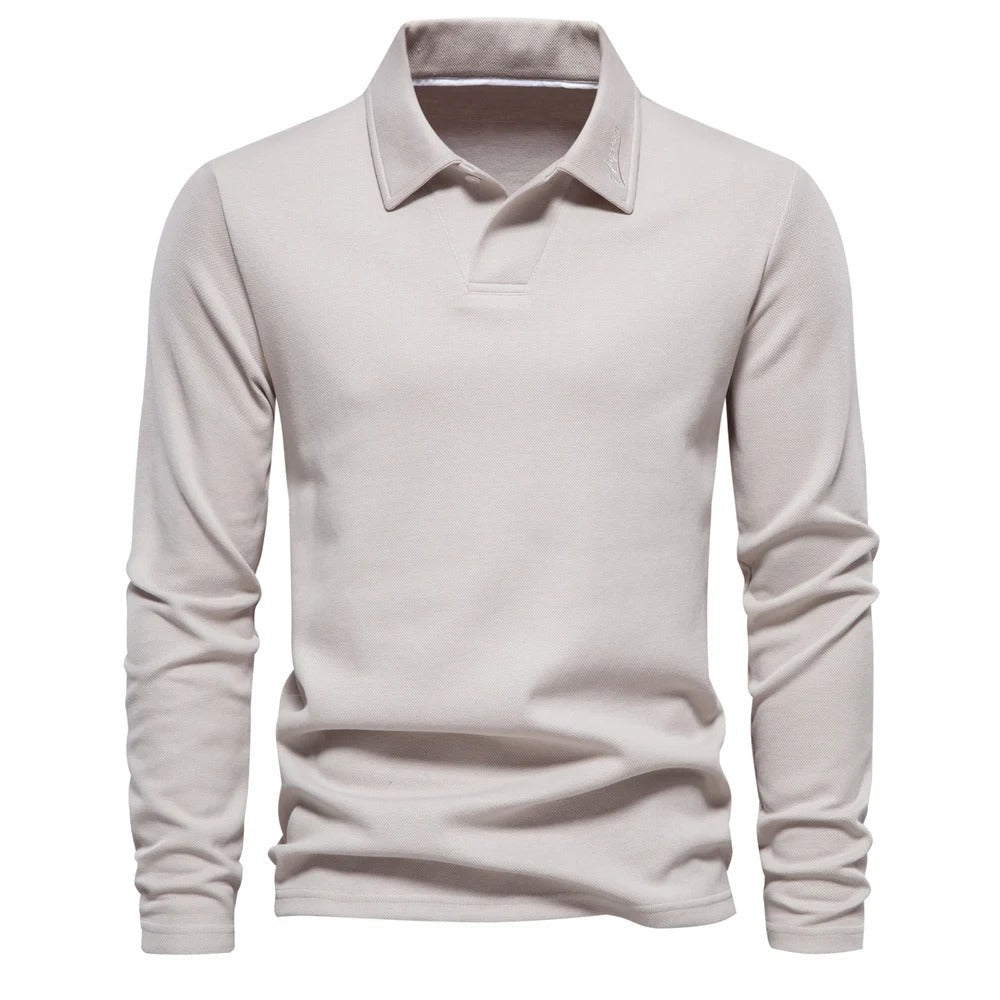 Matthias | Herren Langarm Poloshirt mit Polokragen - Beige - Image 1