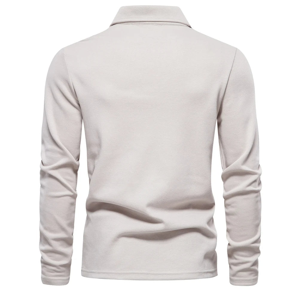 Matthias | Herren Langarm Poloshirt mit Polokragen - Beige - Image 2