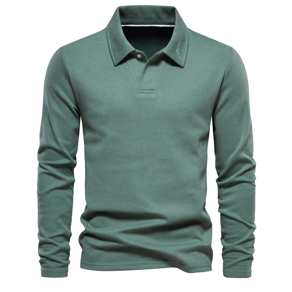 Matthias | Herren Langarm Poloshirt mit Polokragen - Beige - Image 3