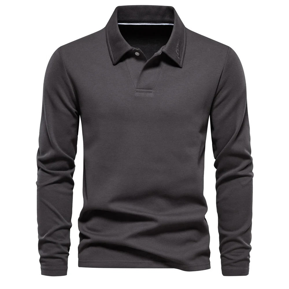 Matthias | Herren Langarm Poloshirt mit Polokragen - Beige - Image 8