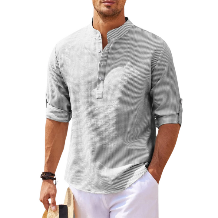 Arlo | Herren hemd Kurzarm Henley Stehkragen Freizeithemd