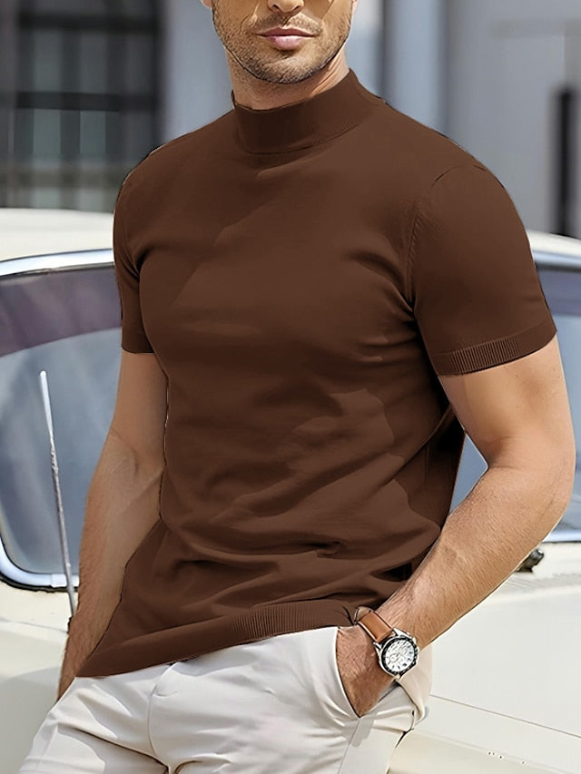 Maxim | Herren Kurzarm Rollkragen Shirt - Beige - Image 4