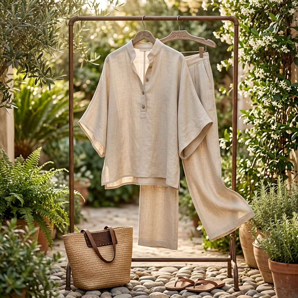 Melisande | Damen Entspannter Loungewear Set - Beige - Image 12