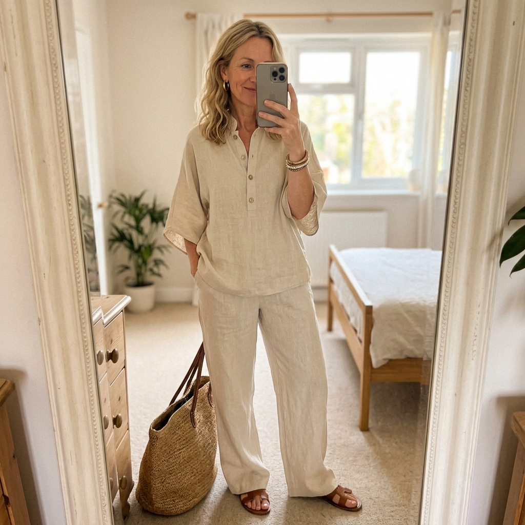 Melisande | Damen Entspannter Loungewear Set - Beige - Image 14