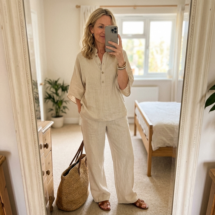 Melisande | Damen Entspannter Loungewear Set - Beige - Image 14