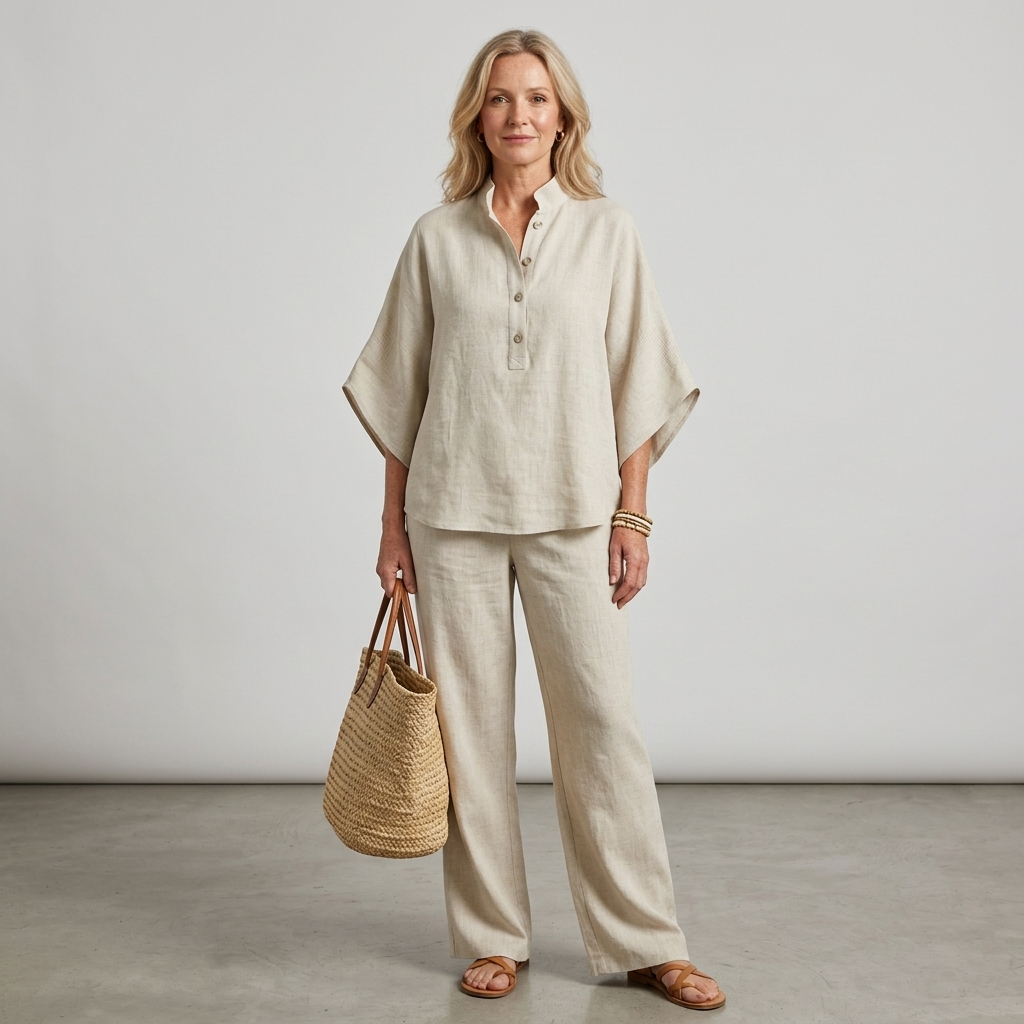 Melisande | Damen Entspannter Loungewear Set - Beige - Image 17
