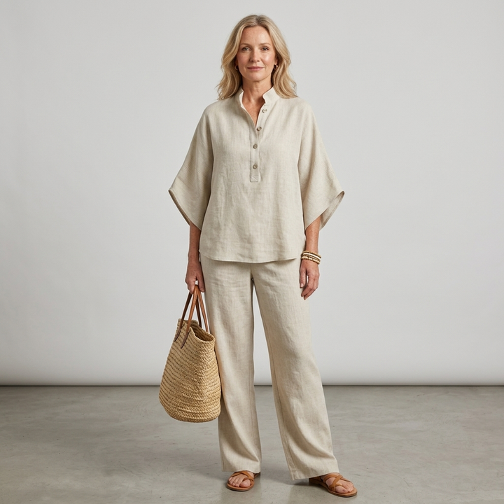 Melisande | Damen Entspannter Loungewear Set - Beige - Image 17