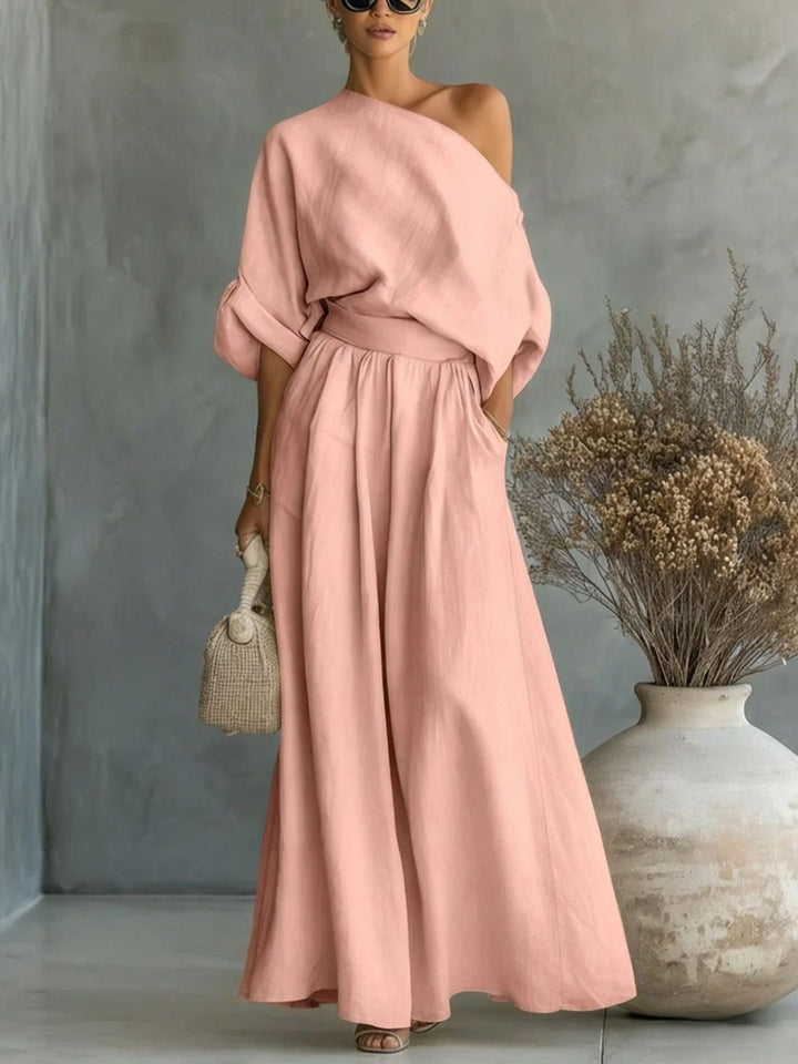 Mereike | Damen Zweiteiler Oversize Bluse & Weite Hose - Cream - Image 7