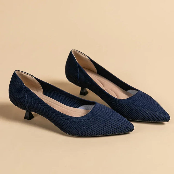 Meret | Damen Kitten Heel Pumps Spitze Slip-on - Taupe - Image 4