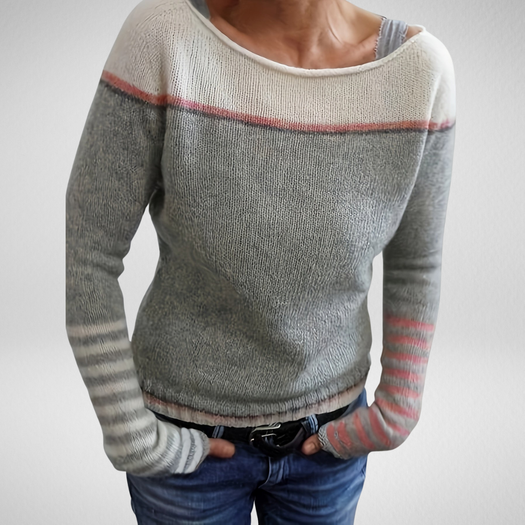 Merla | Damen Strickpullover mit Streifen - Grey - Image 1
