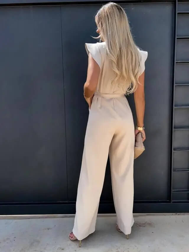 Milena | Damen Overall mit Gürtel und Flügelärmel - Beige - Image 2