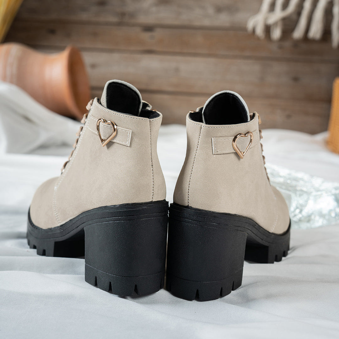 Mira | Damen Ankle Boot mit Blockabsatz, Beige - Beige - Image 1