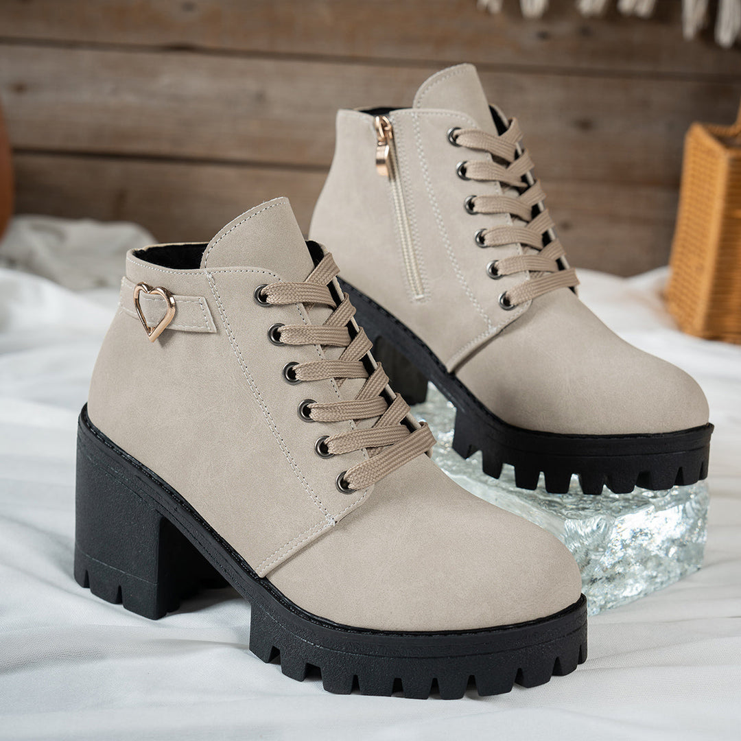 Mira | Damen Ankle Boot mit Blockabsatz, Beige - Beige - Image 10