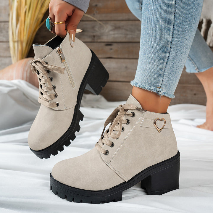 Mira | Damen Ankle Boot mit Blockabsatz, Beige - Beige - Image 2