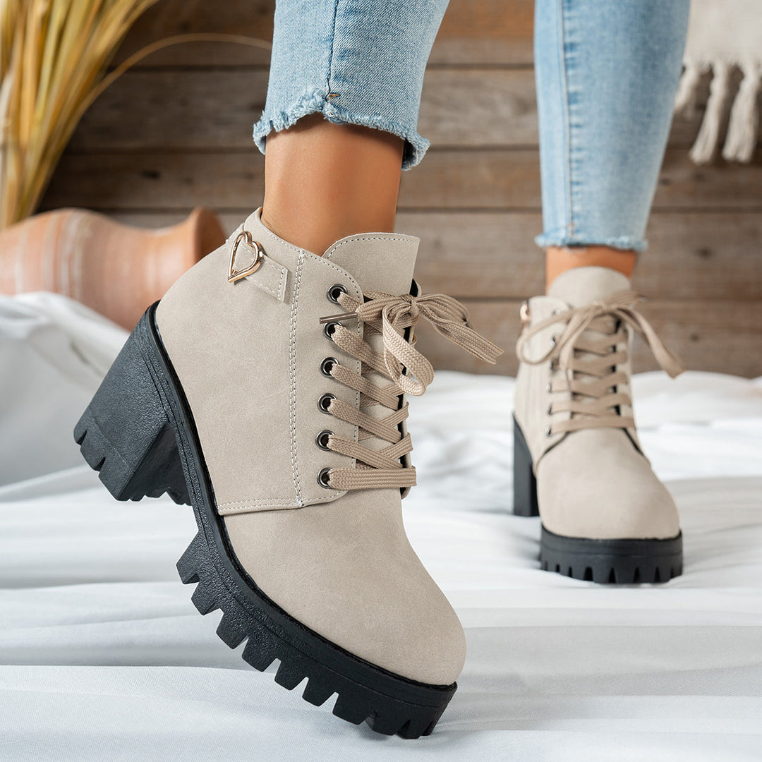 Mira | Damen Ankle Boot mit Blockabsatz, Beige - Beige - Image 8