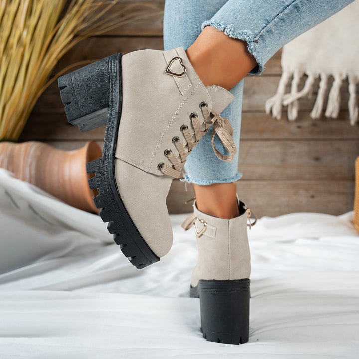 Mira | Damen Ankle Boot mit Blockabsatz, Beige - Beige - Image 9