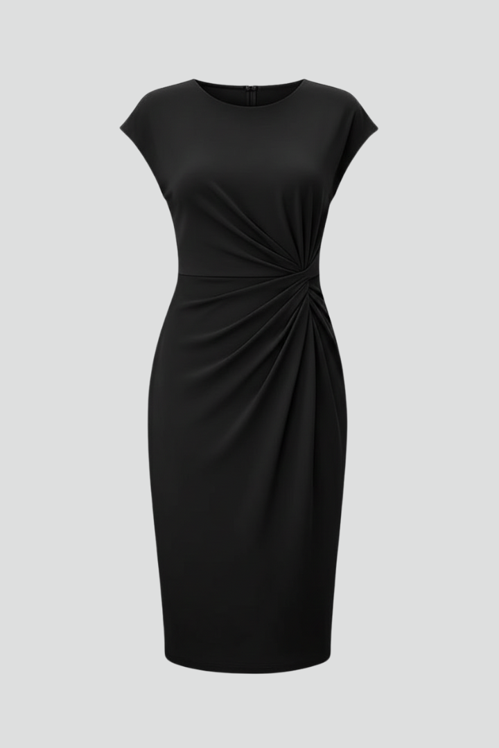Mirabel | Damen Rundhals Etuikleid mit Raffung - Black - Image 1