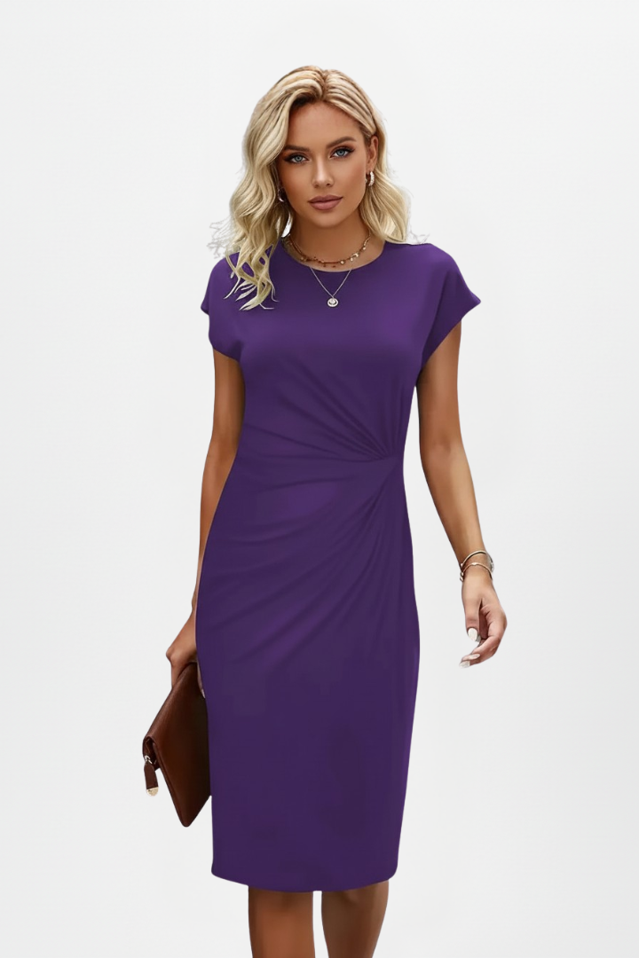 Mirabel | Damen Rundhals Etuikleid mit Raffung - Black - Image 10