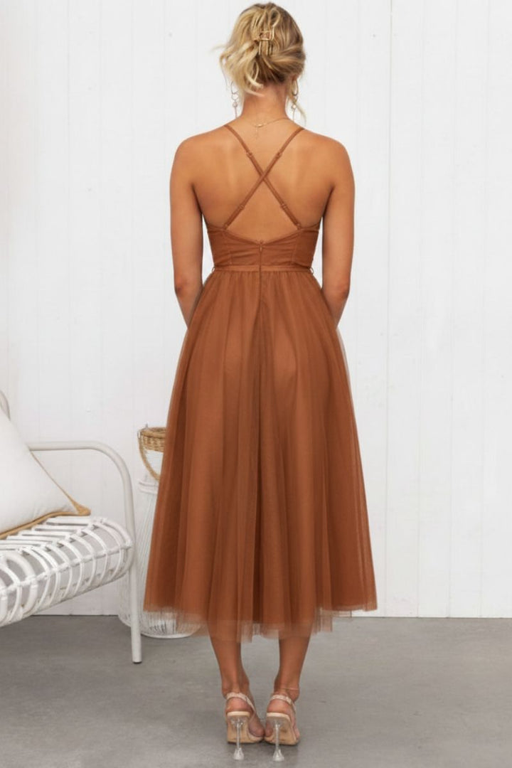 Mirela | Damen Tüllkleid Korsett Midi Kleid - Brown - Image 2